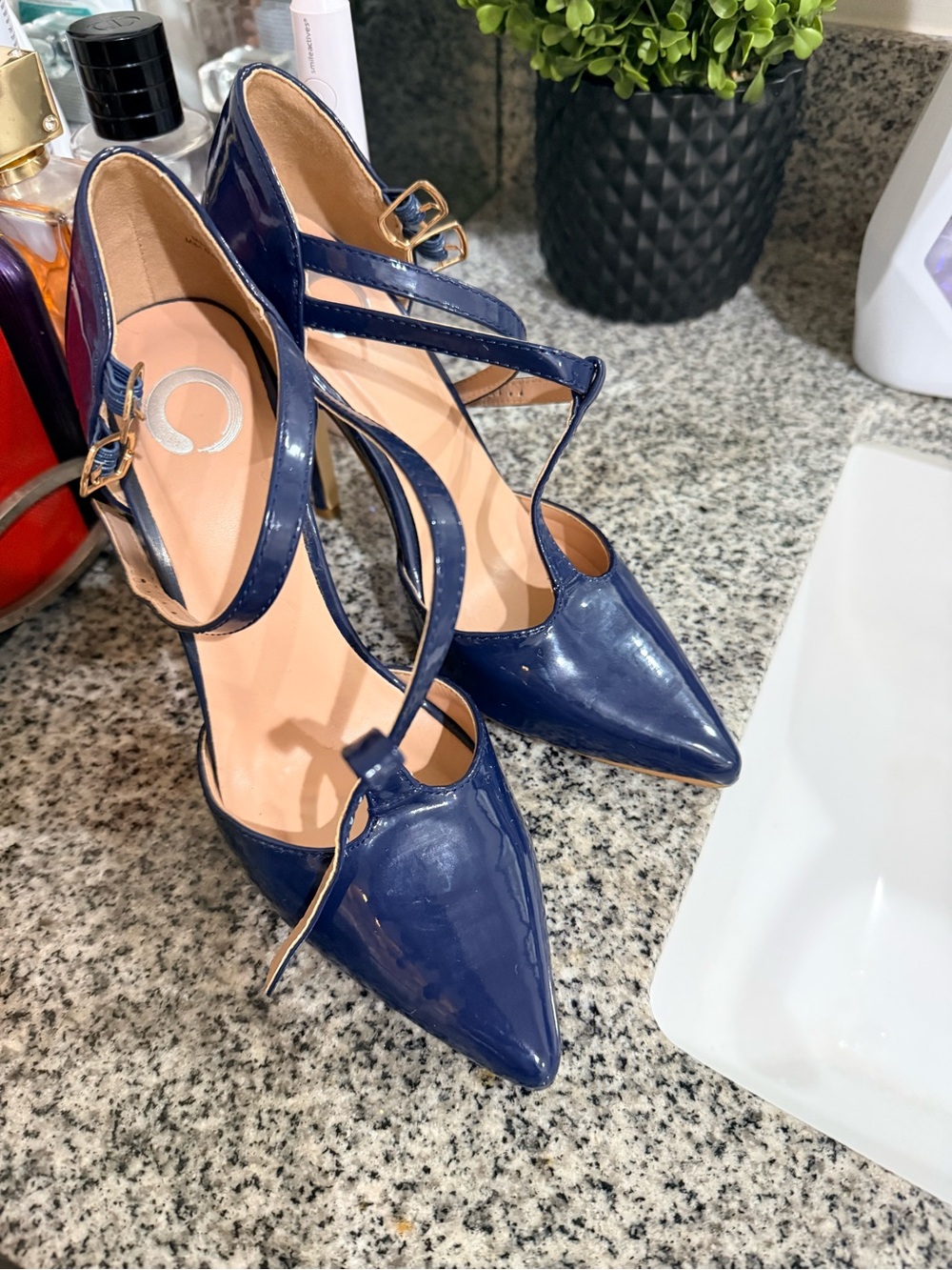 Navy Patent Pointed-Toe Women’s Heels